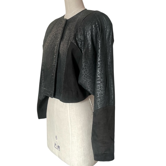 Vakko Neiman Marcus Cropped Leather Jacket Vintage Black - Picture 12 of 16